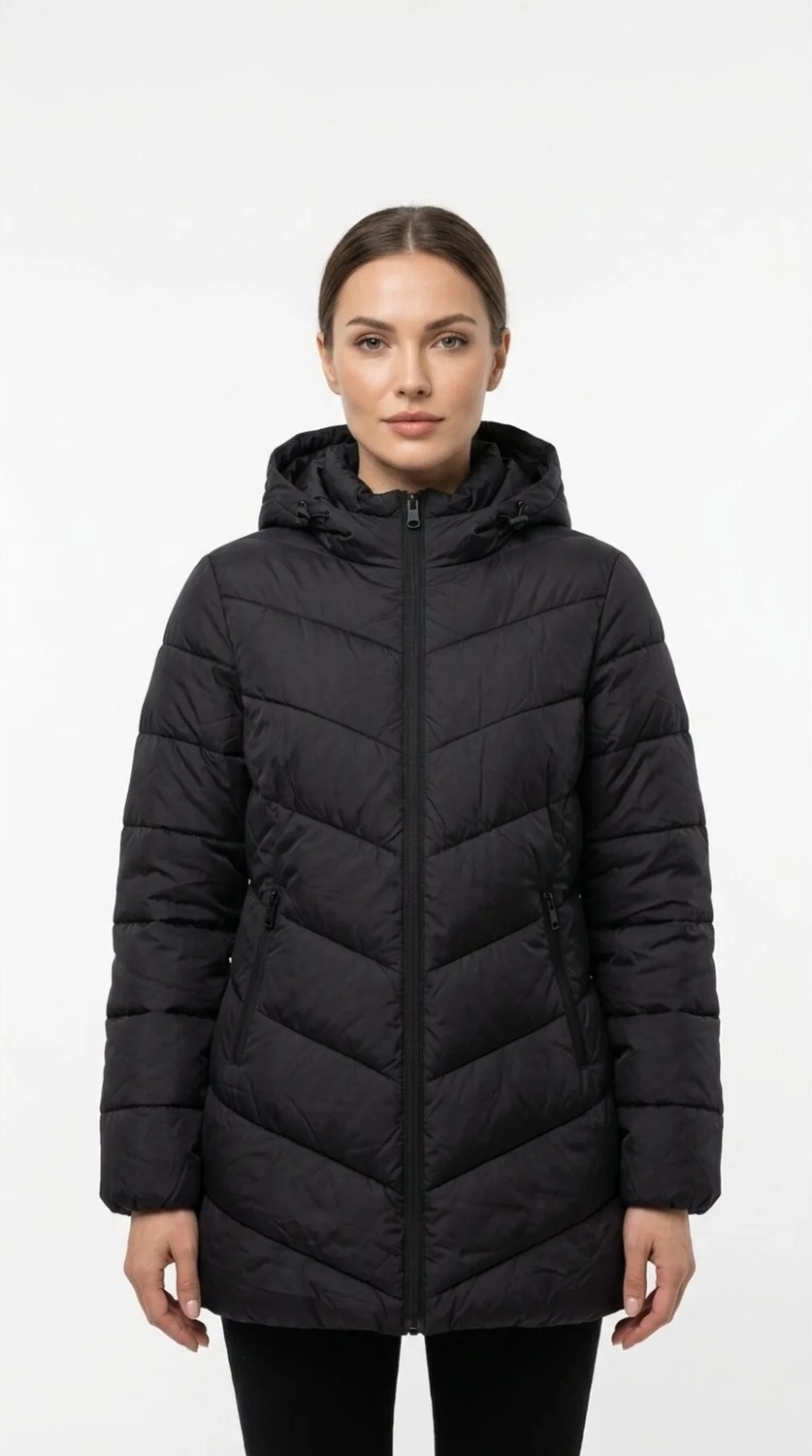 LC Waikiki Kadın Mont Şişme Kapüşonlu Fermuarlı Cepli Balık Sırtı Dikişli Dolgulu Kışlık Puffer Günlük Mont W64342C8