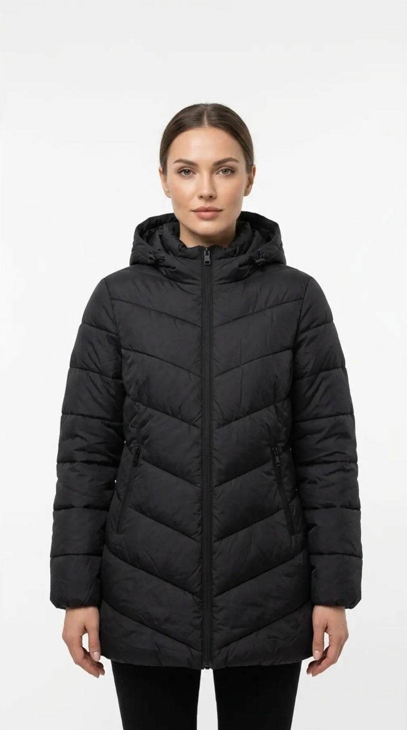 LC Waikiki Kadın Mont Şişme Kapüşonlu Fermuarlı Cepli Balık Sırtı Dikişli Dolgulu Kışlık Puffer Günlük Mont W64342C8