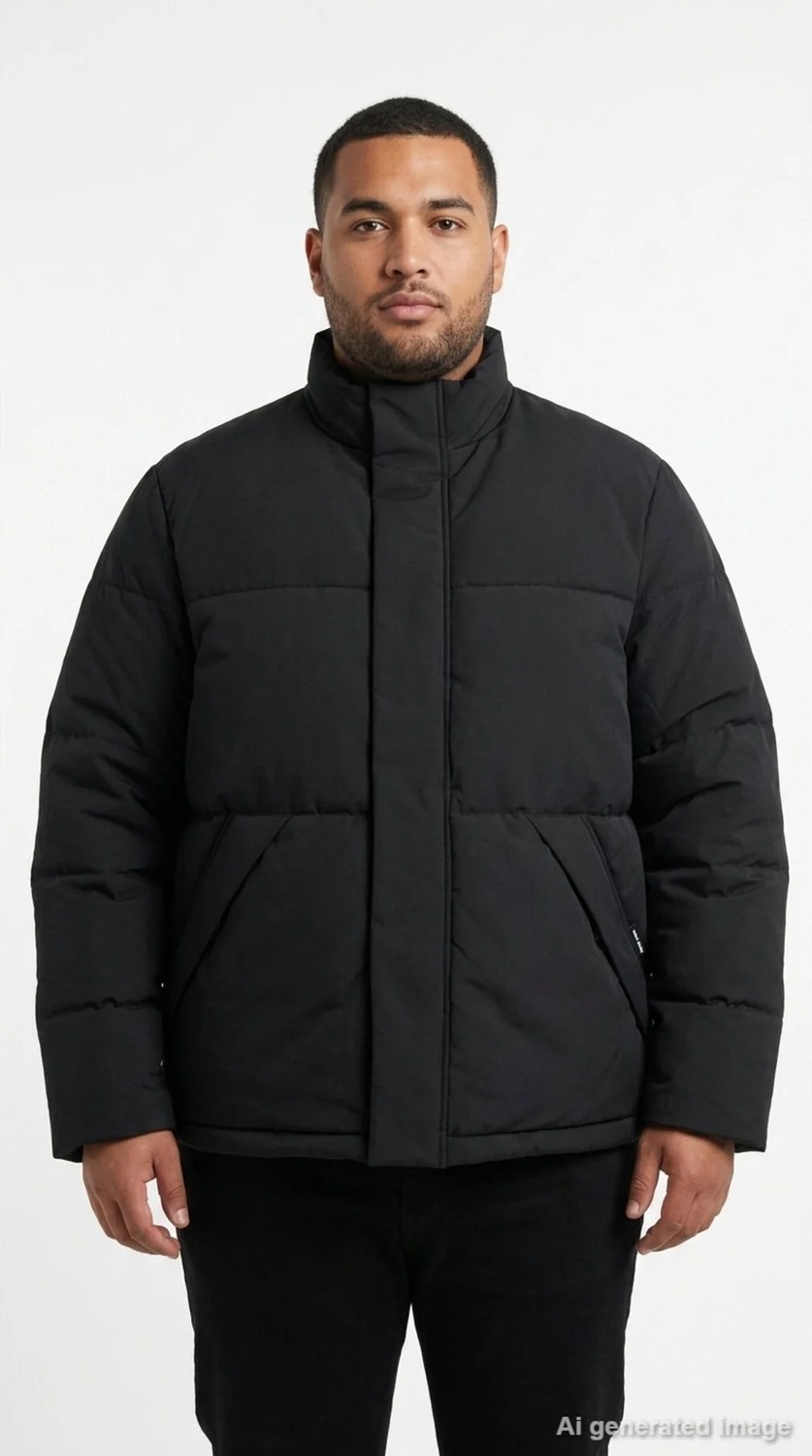 Jack & Jones Erkek Mont Siyah Şişme Fermuarlı Çıtçıtlı Dik Yaka Kışlık Kalın Rahat Model 12304945