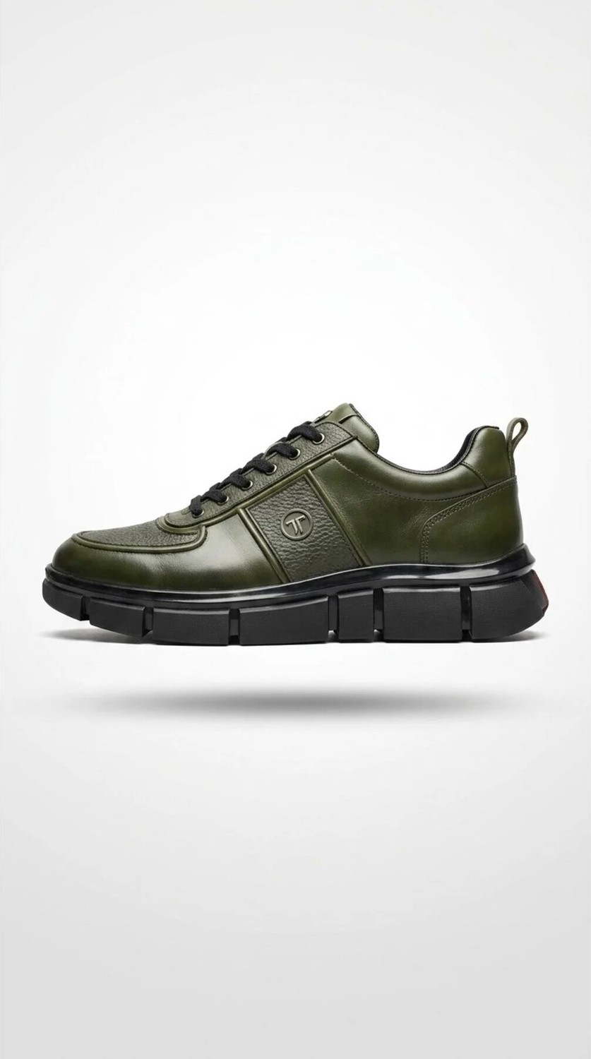 Özarı H004 Şefaf Taban Hakiki Deri Haki Kombin Ayakkabı