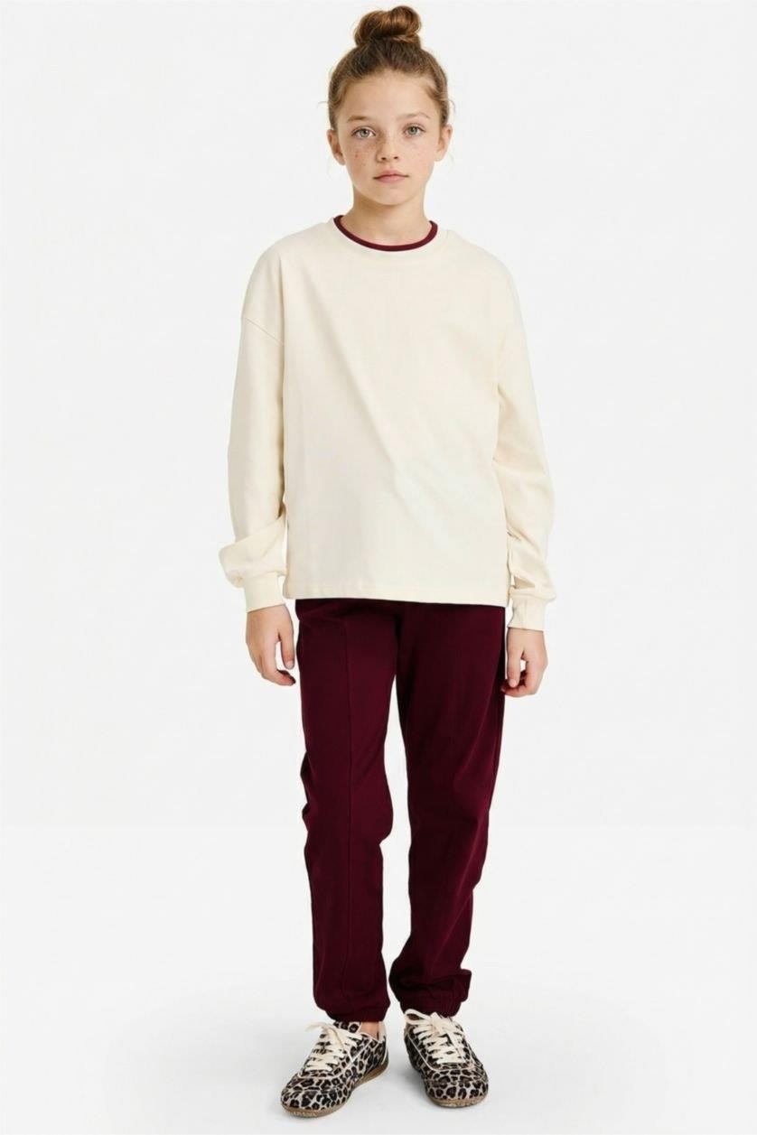 DeFacto %100 Pamuk Jogger Fit Penye Pantolon Kız Çocuk G0337A826SP görsel 2