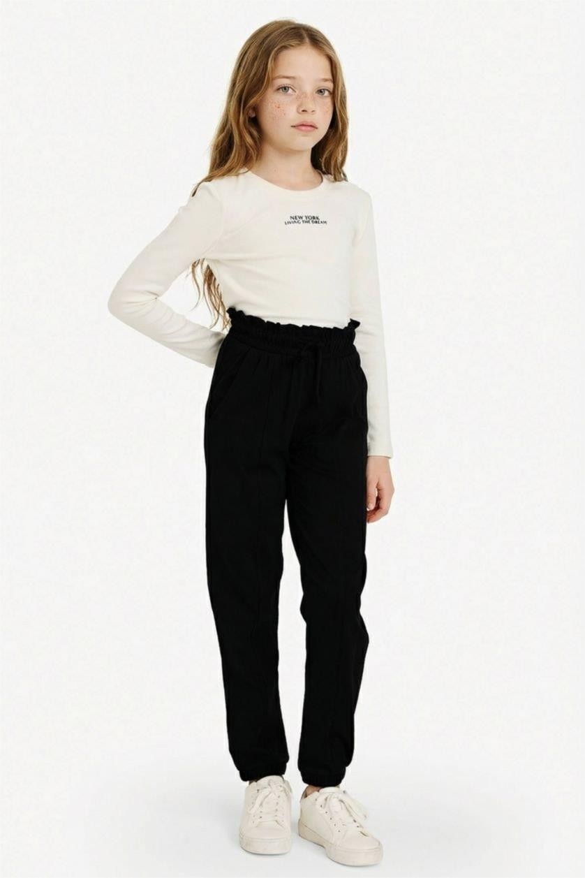 DeFacto %100 Pamuk Jogger Fit Penye Pantolon Kız Çocuk G0337A826SP görsel 4
