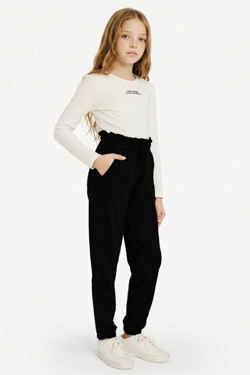 DeFacto %100 Pamuk Jogger Fit Penye Pantolon Kız Çocuk G0337A826SP görsel 5