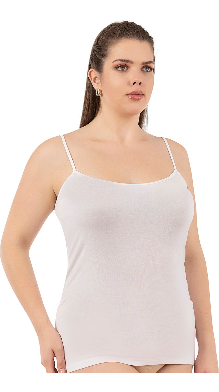 Özkan Underwear Özkan 25923 6'lı Paket Kadın Viskon Ip Askılı Biyeli Yumuşak Karışık Renk Ince Askılı Büyük Geniş Beden Atlet görsel 4