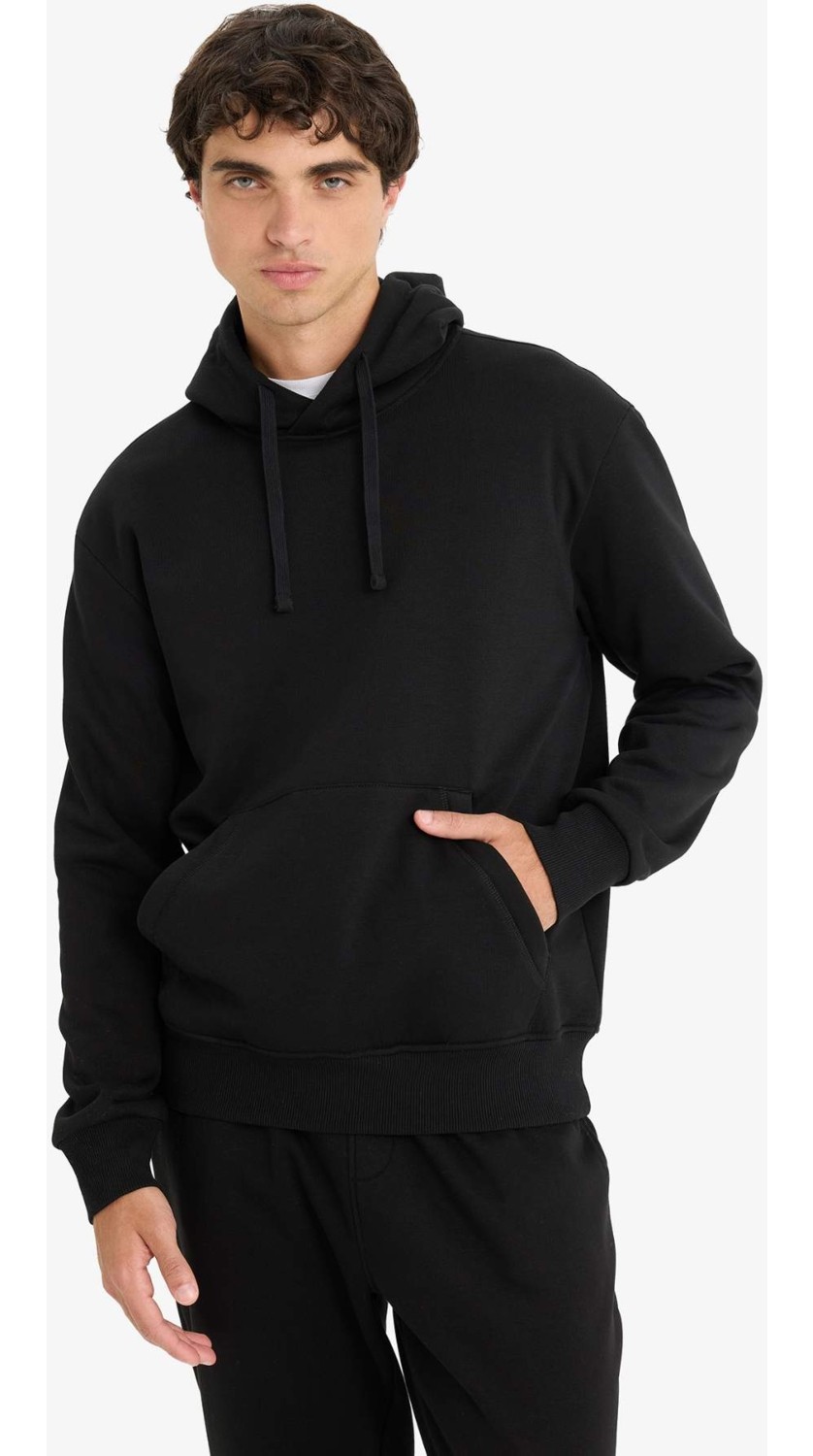 DeFacto Regular Fit Kapüşonlu İçi Yumuşak Tüylü Kanguru Cepli Basic Düz Sweatshirt X8283AZ25AU görsel 3
