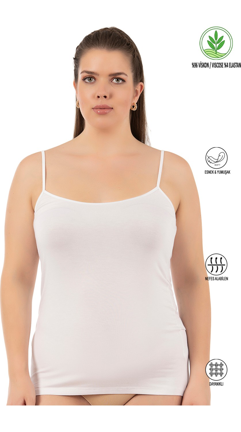 Özkan Underwear Özkan 25923 6'lı Paket Kadın Viskon Ip Askılı Biyeli Yumuşak Karışık Renk Ince Askılı Büyük Geniş Beden Atlet görsel 7