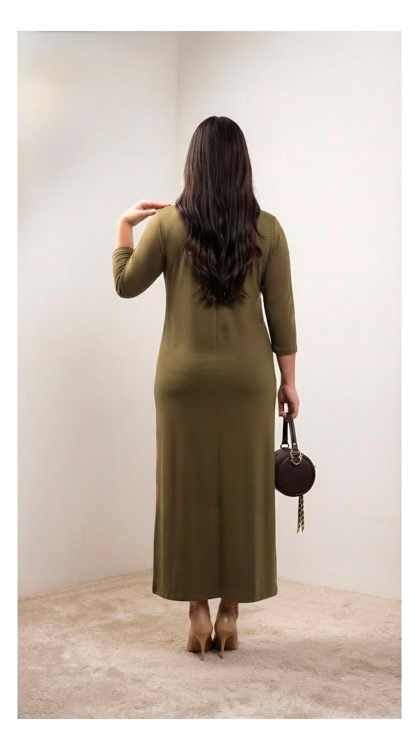 Koza Butik Kadın Büyük Beden Truvakar Kol V Yaka Uzun Elbise 5475-26 görsel 7