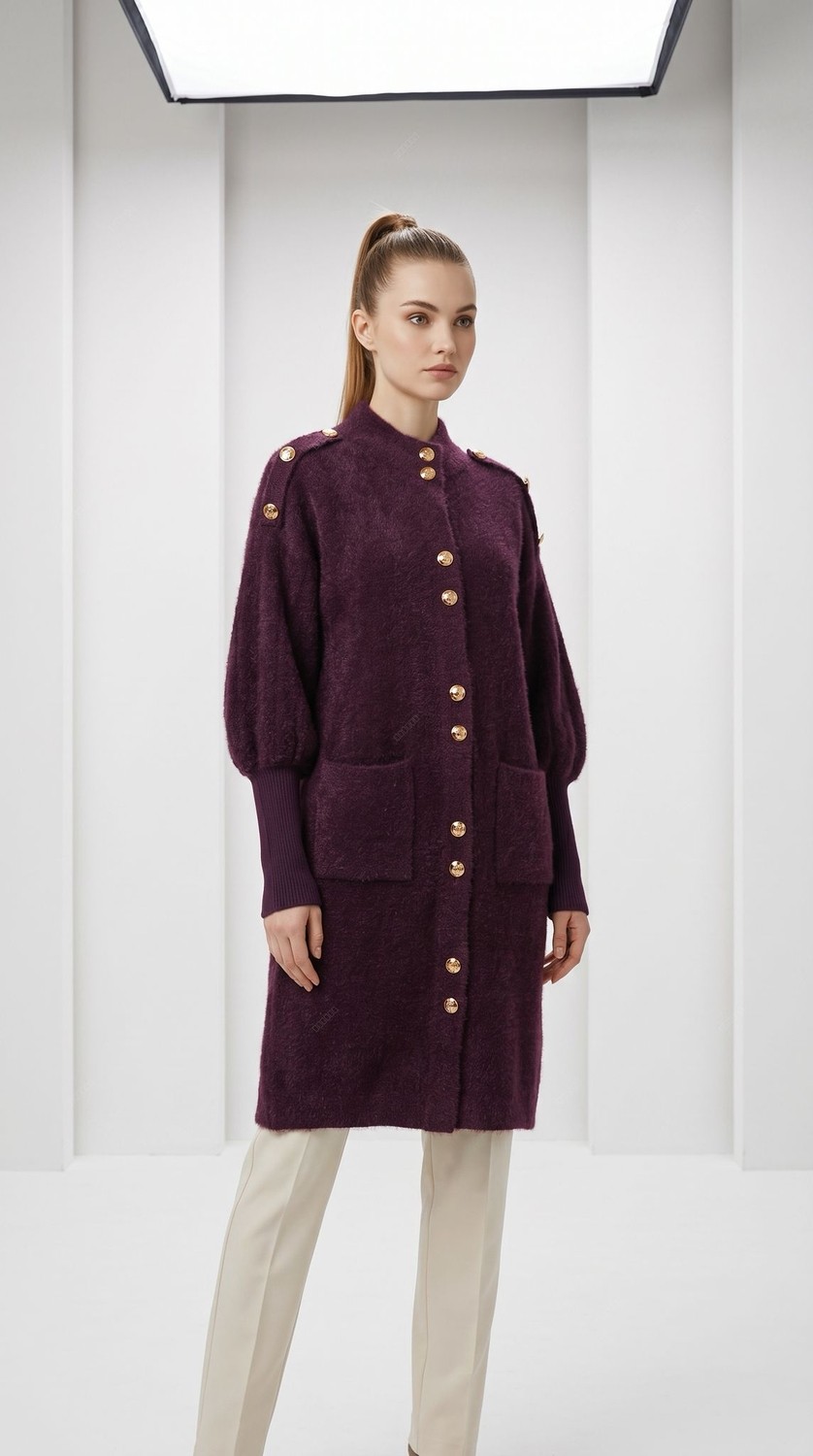 Aymiss Moda Uzun,kalın,düğme Aksesuarlı OVERSİZE(110CM)HIRKA