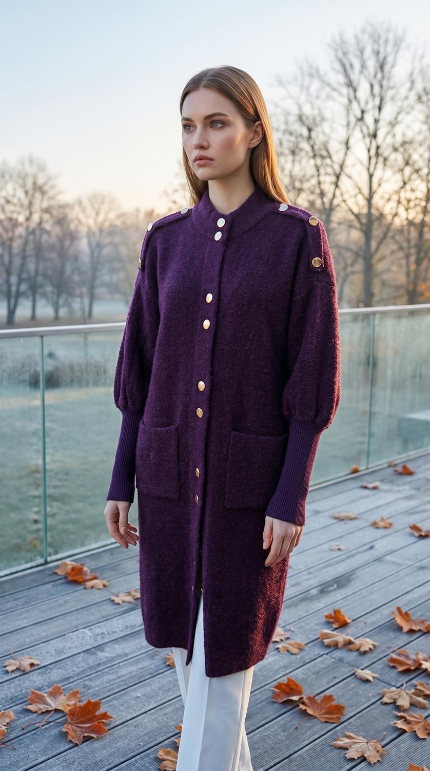 Aymiss Moda Uzun,kalın,düğme Aksesuarlı OVERSİZE(110CM)HIRKA görsel 2