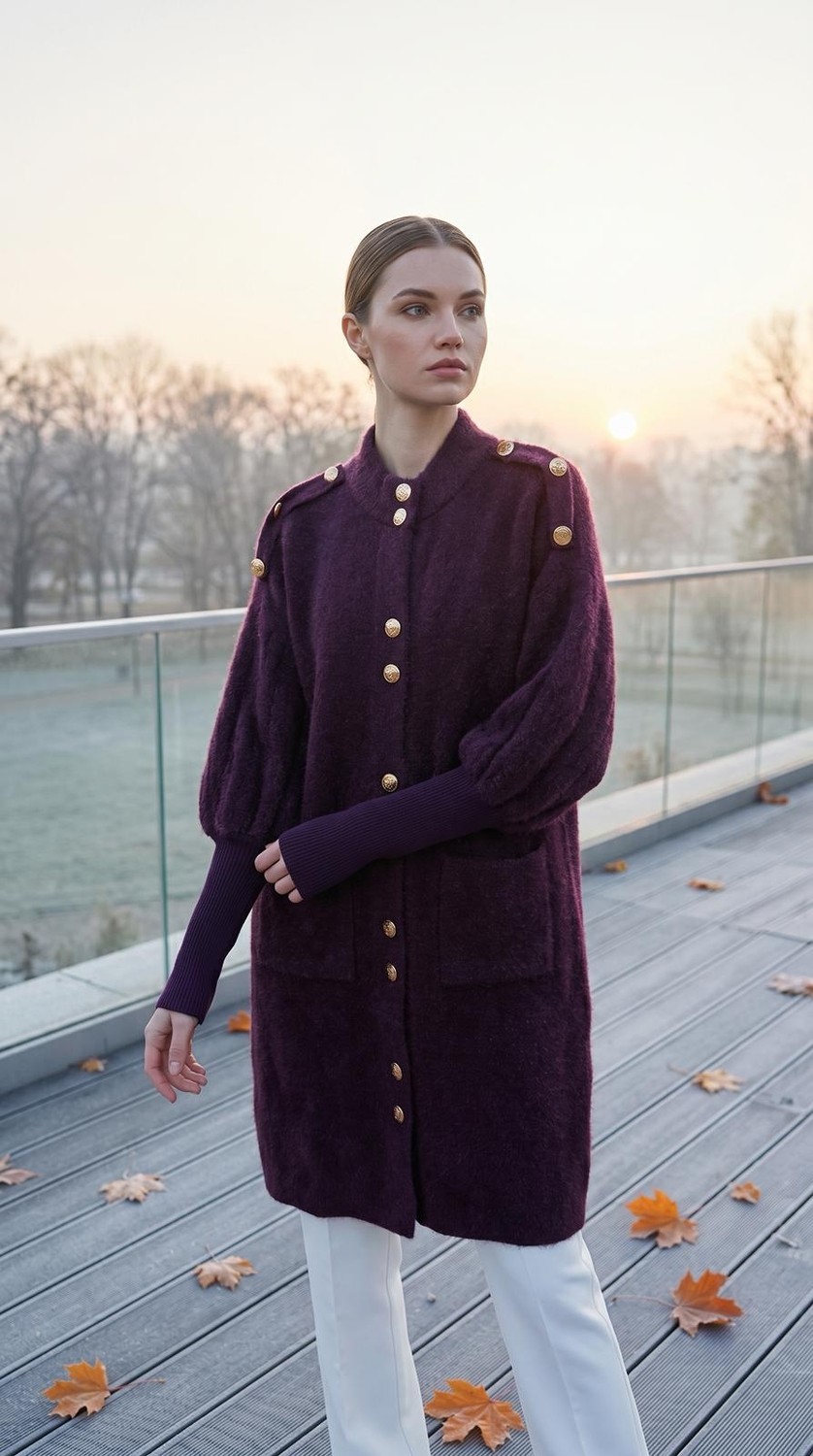 Aymiss Moda Uzun,kalın,düğme Aksesuarlı OVERSİZE(110CM)HIRKA görsel 3