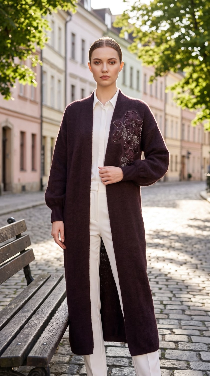 Aymiss Moda Angora,uzun,boncuk Aplikeli Uzun HIRKA(130CM)