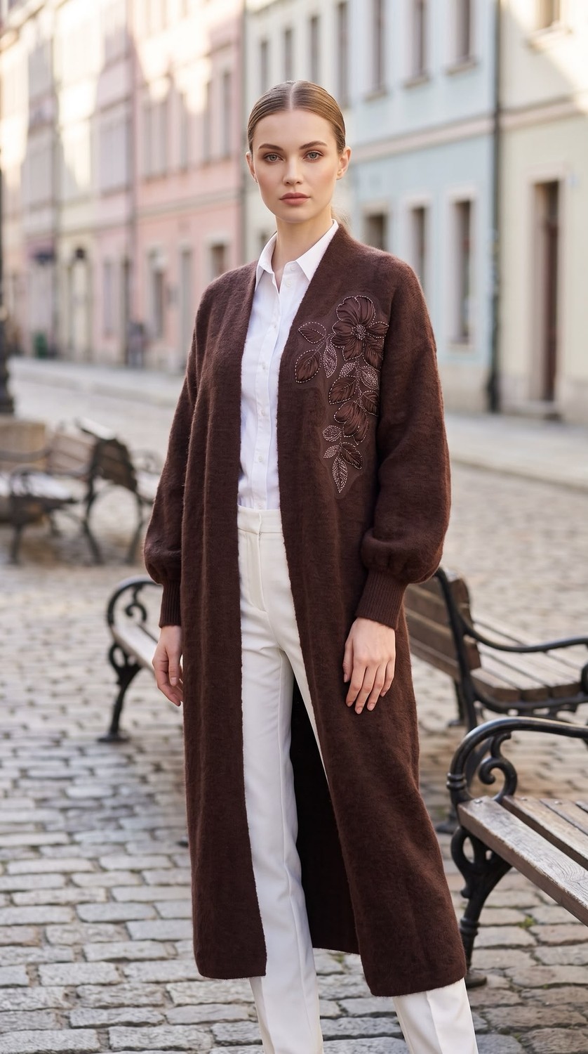 Aymiss Moda Angora,uzun,boncuk Aplikeli Uzun HIRKA(130CM) görsel 3