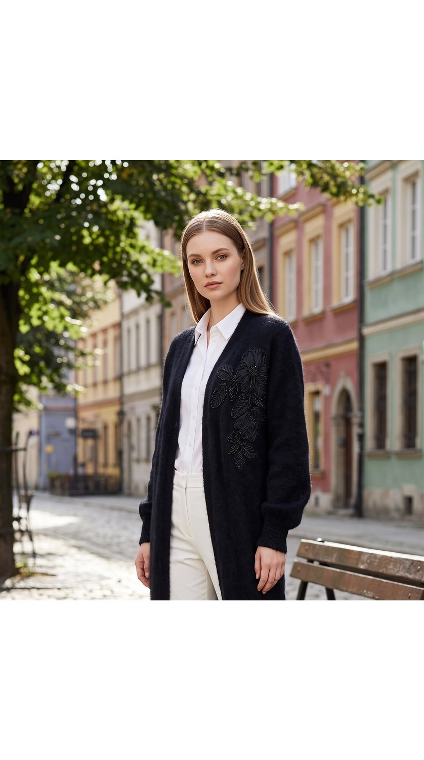 Aymiss Moda Angora,uzun,boncuk Aplikeli Uzun HIRKA(130CM) görsel 8