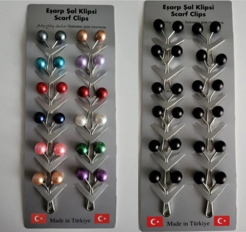 My Vintage Eşarp, Türban, Şal, Klipsi 12 Adet Siyah 12 Adet Renkli Tesettür Eşarp ve Şal Klipsi - Inci Tasarım