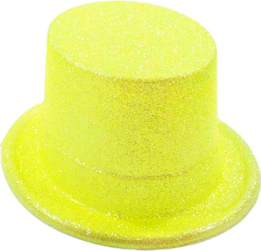 TeknoKapsül Floresan Sarı Renk Simli Uzun Fötr Melon Şapka 12 cm