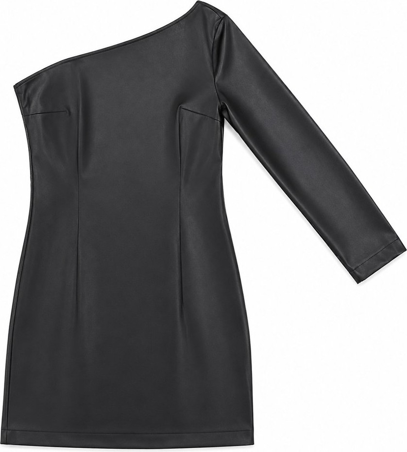 LTB Skinny Fit Deri Görünümlü Mini Siyah Elbise görsel 3