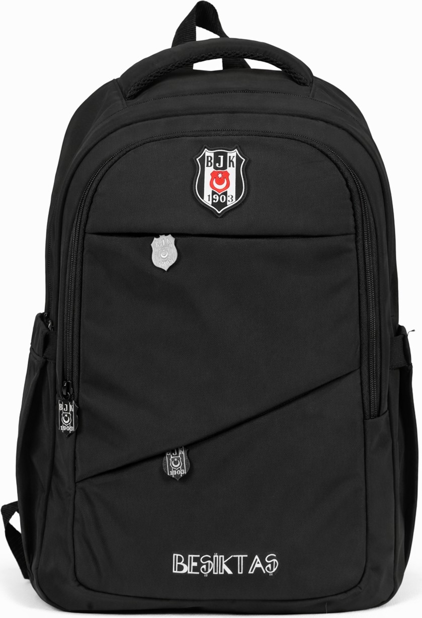 Beşiktaş Lisanslı 3 Bölmeli Siyah Paraşüt Kumaş Sırt Çantası - Laptop Bölmeli Okul Çantası