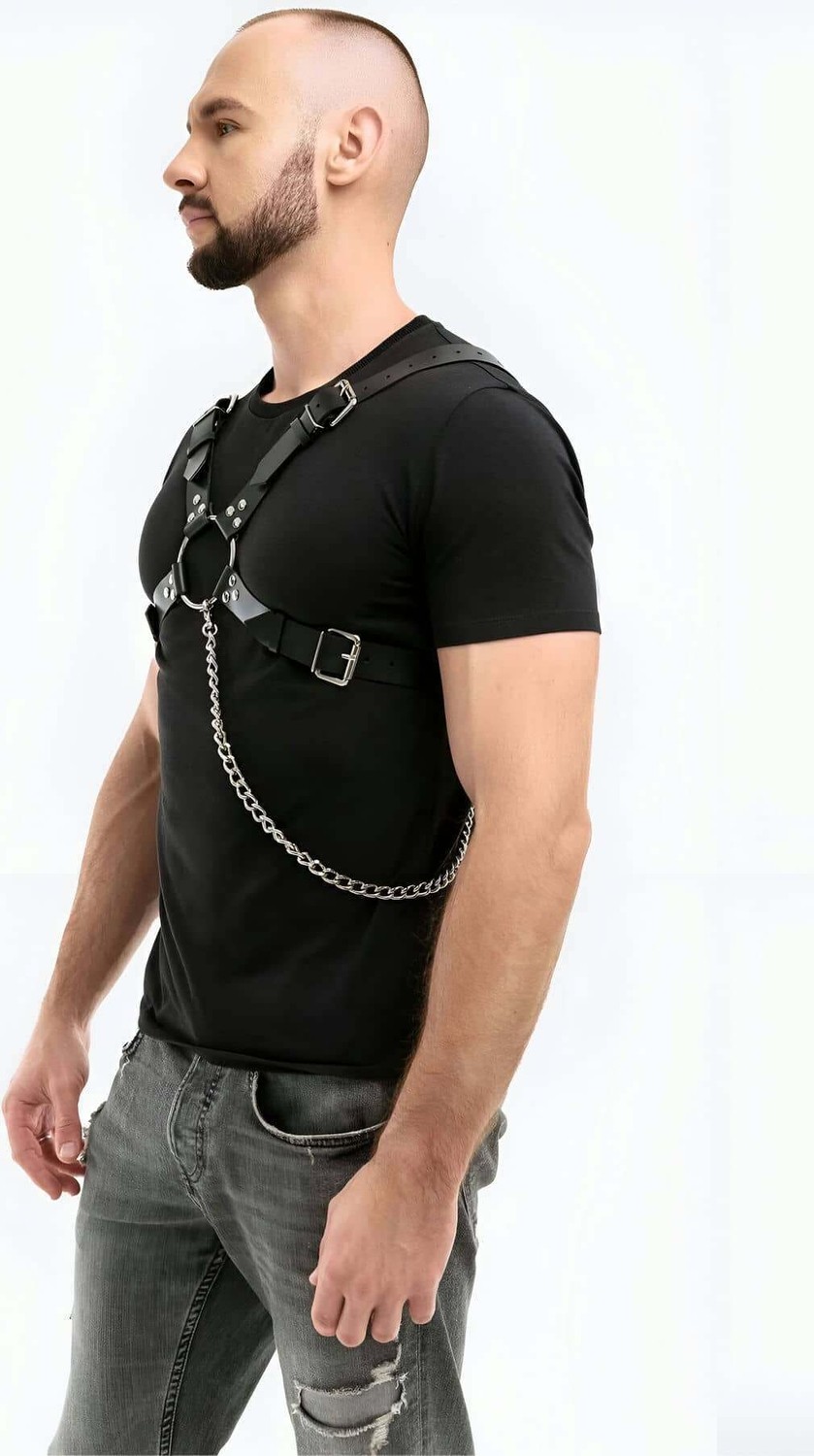 Beruflic Zincir Detaylı Deri Erkek Göğüs Harness - BRFM95 Under Moda görsel 2