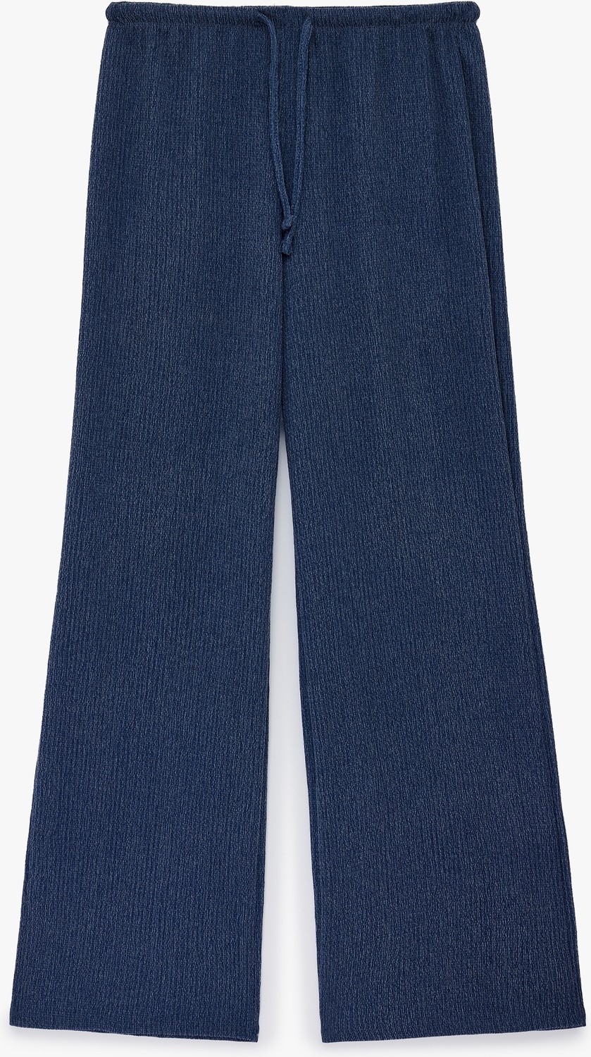 Koton Beli Bağcıklı Bürümcük Geniş Paça Pantolon görsel 3
