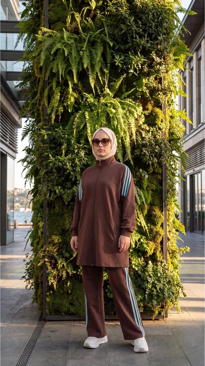 MİMİ LUXURY WEAR Kadın Yanı Şeritli Fermuarlı Rahat Kesim Tesettür Eşofman Takımı 3007