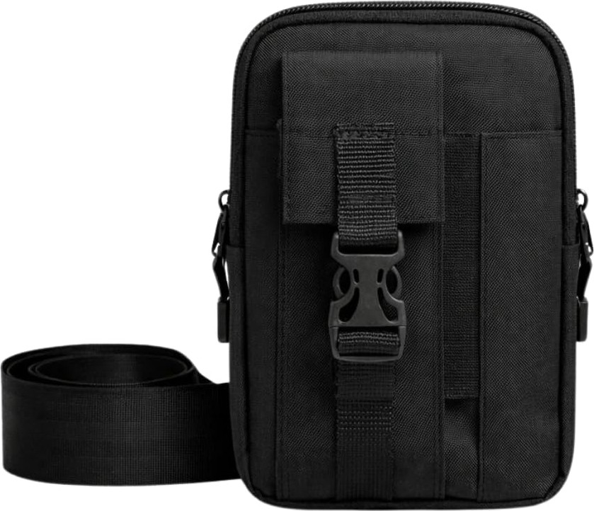 Aesco Siyah Unisex Telefon Bölmeli Taktik Çapraz Bel Çanta Göğüs Seyahet Günlük Bodybag Freebag Slingbag