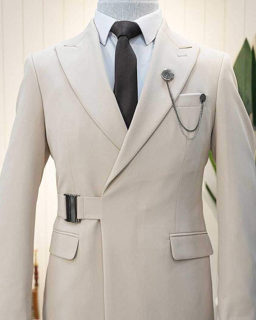 Beystil Erkek Bej Slimfit Beli Tokalı Takım Elbise görsel 3