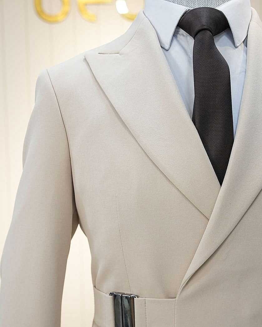 Beystil Erkek Bej Slimfit Beli Tokalı Takım Elbise görsel 4