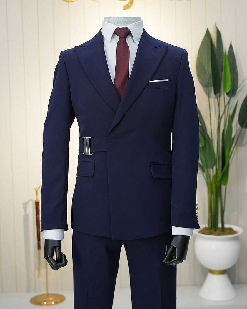 Beystil Erkek Lacivert Slimfit Beli Tokalı Takım Elbise görsel 2