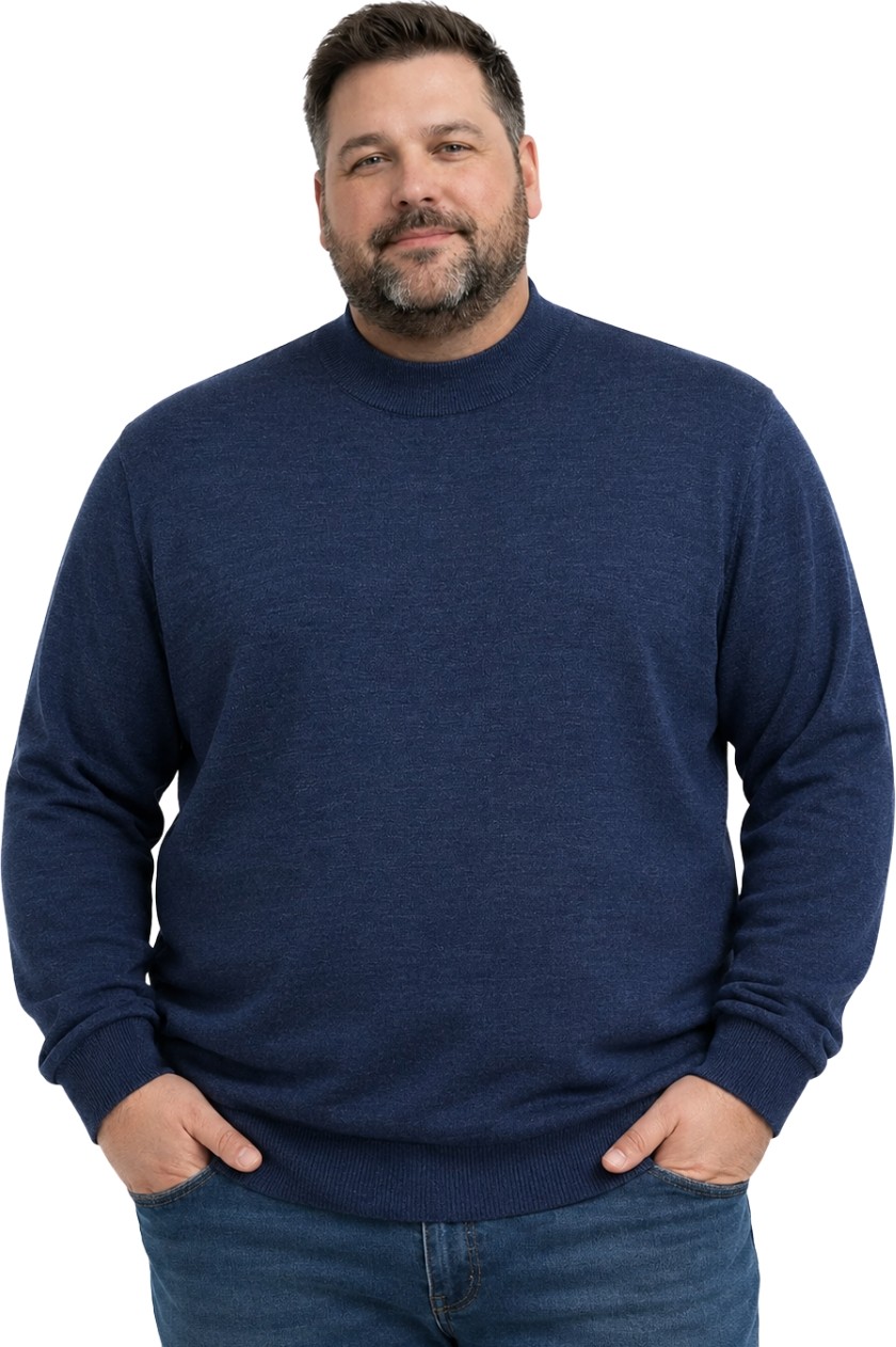 Battal Moda Erkek Büyük Beden Melanj Lacivert Yarım Balıkçı Triko Kazak 3xl-4xl-5xl-6xl
