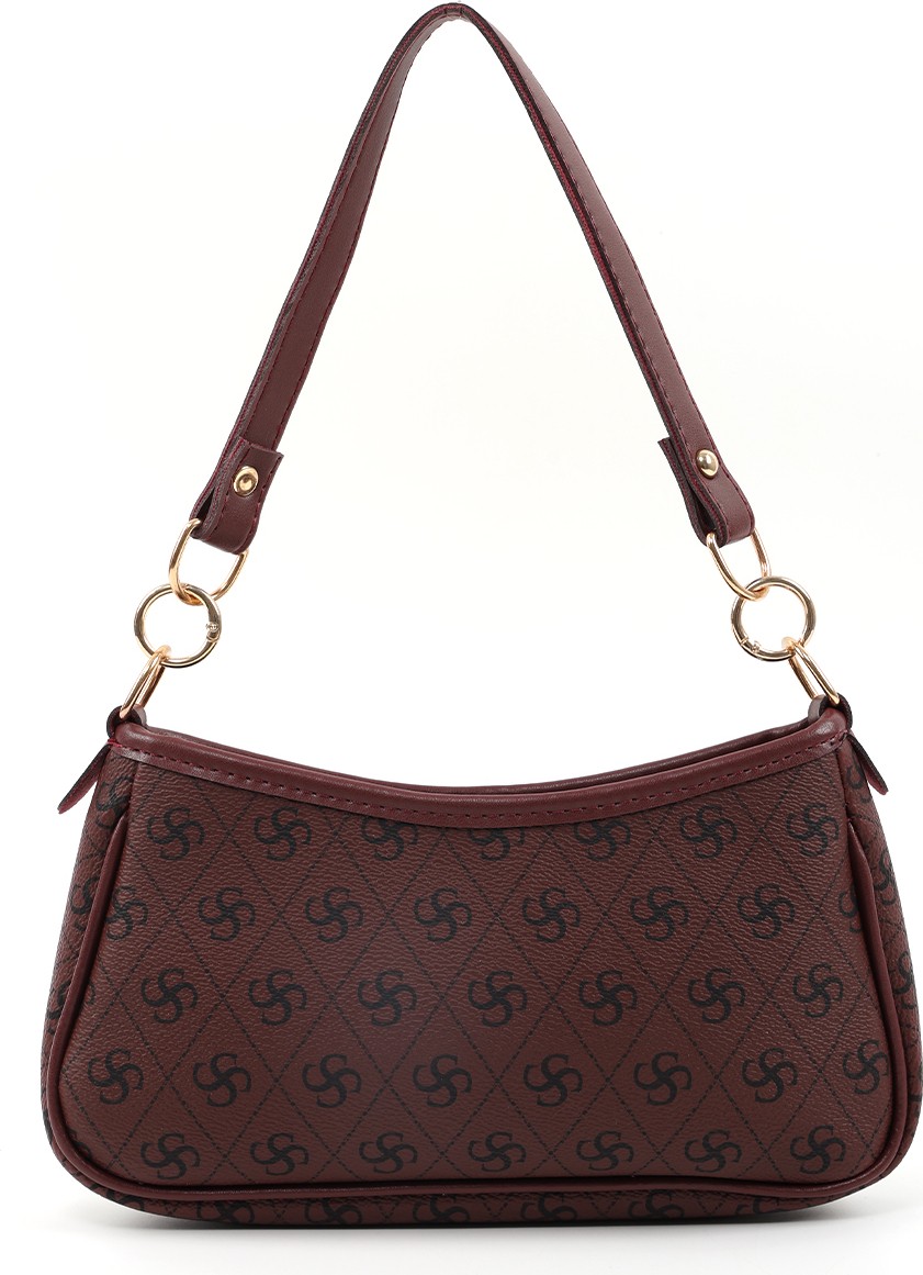 SHAKA Monogram Baskılı Vizon SHK113 Suni Deri Astarlı Fermuarlı Ayarlanabilir Askılı El, Kol ve Omuz Çantası