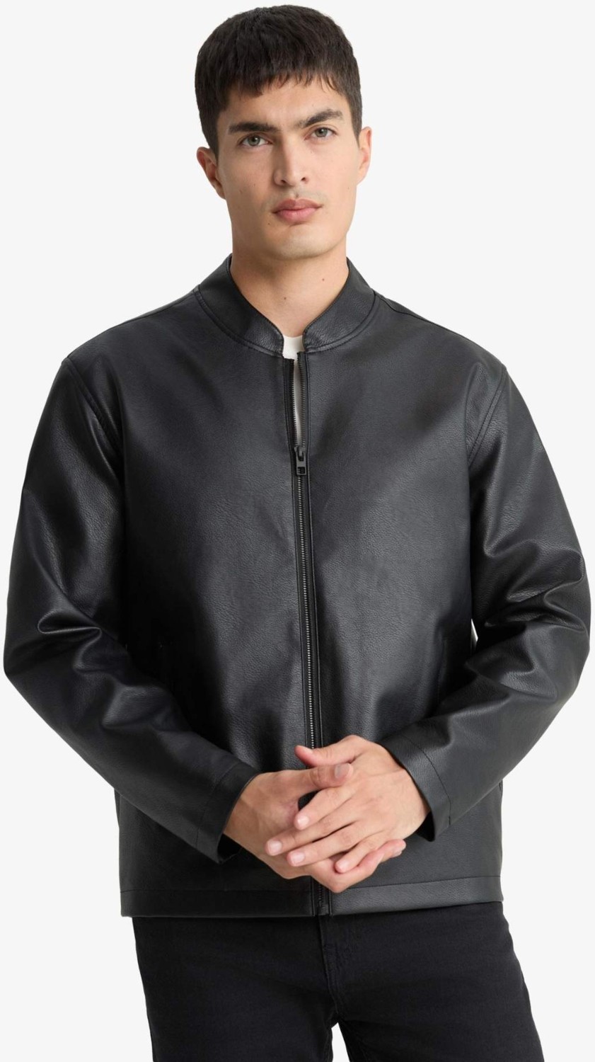 DeFacto Su İtici Slim Fit Dik Yaka Fermuarlı Suni Deri Ceket Mont D8525AX26SP görsel 4
