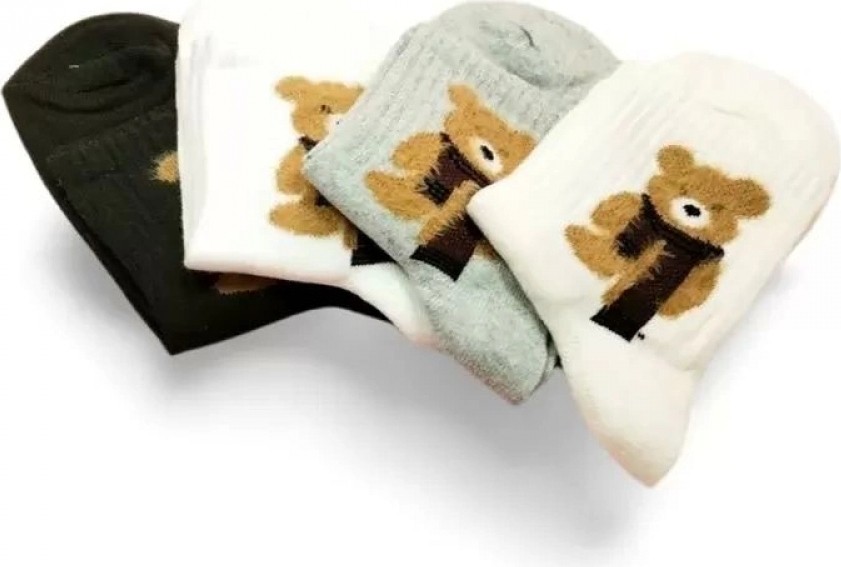 Hace Bazaar Peluş Ayıcık Işlemeli Kadın Soket Çorap 4 Çift