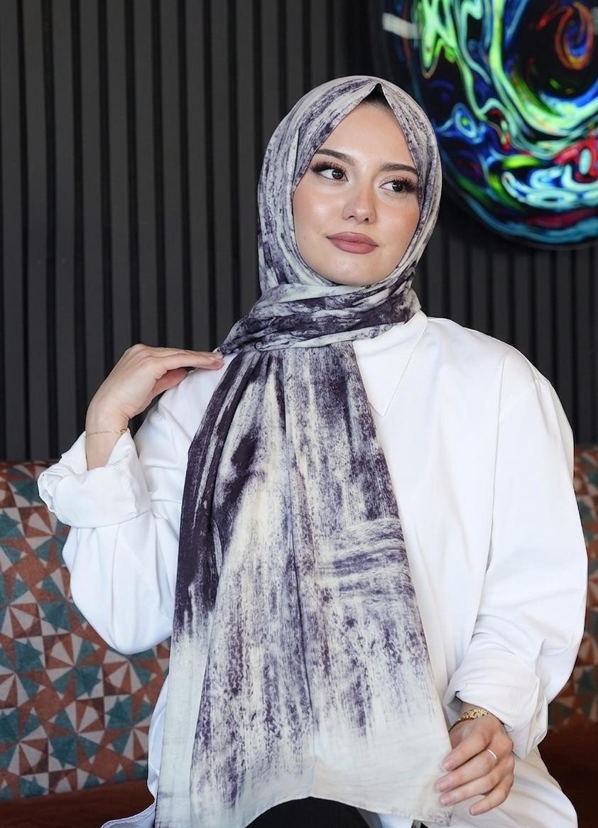 Afvente Mermer Desen Siyah Soft Pamuk Şal - Çok Renkli22