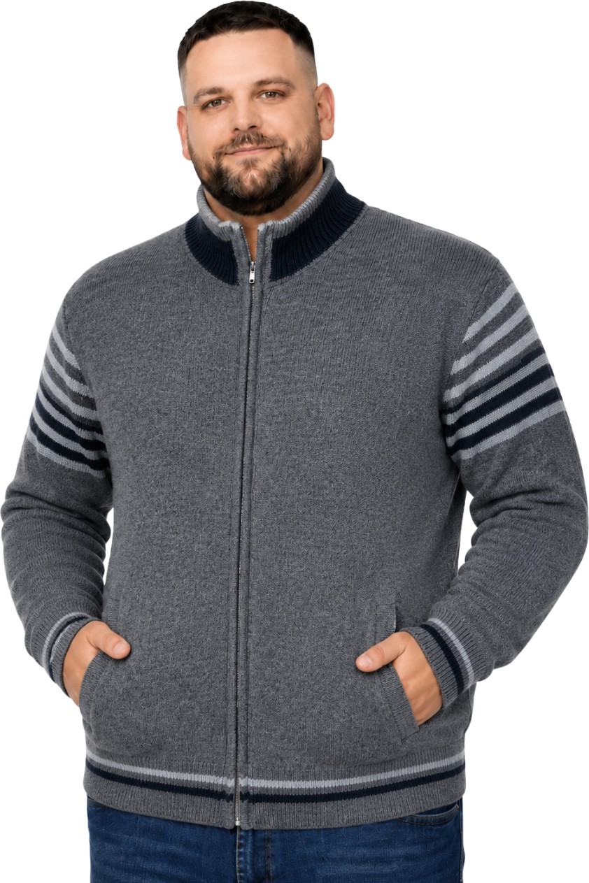 Battal Moda Erkek Büyük Beden Füme Çizgili Cepli Hattush Ceket 5xl-6xl-7xl-8xl