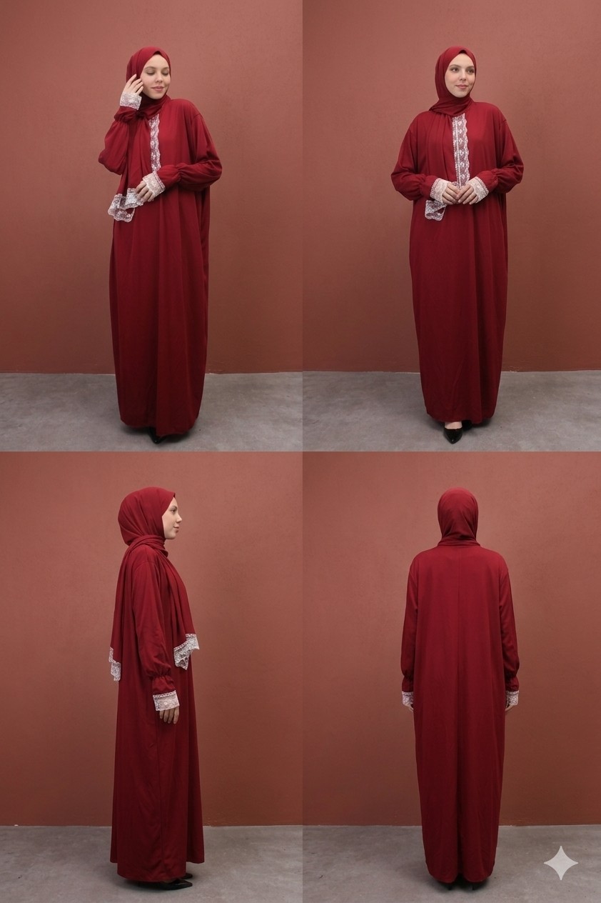 Defka Tek Parça Kendinden Şallı Kadın Tesettür Namaz Elbisesi