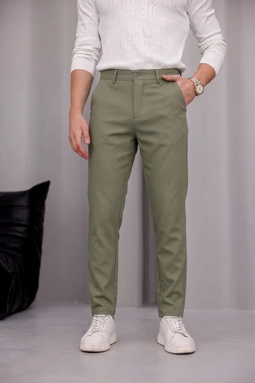 Modamesto Erkek Siyah Slim Fit Dar Kesim Likralı Yan Cep Bilek Boy Düz Kumaş Pantolon
