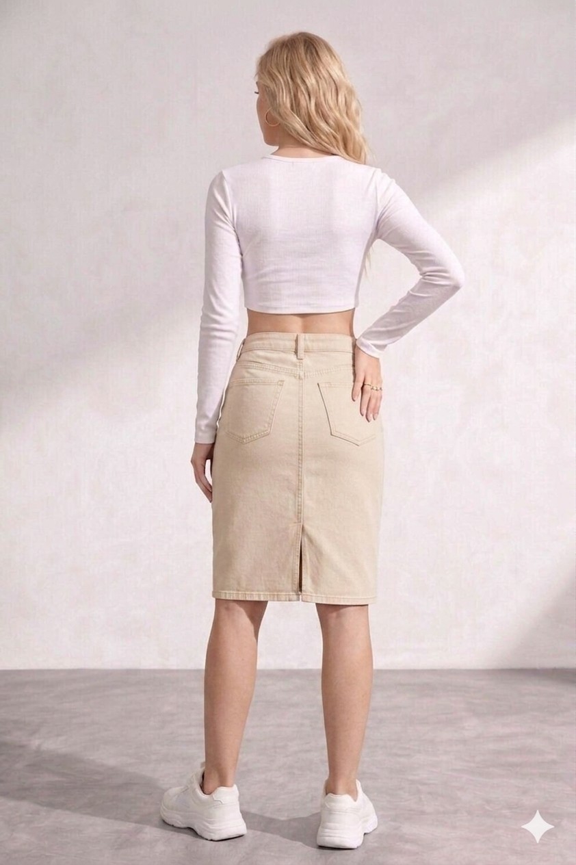 Layal My Beauty Kadın Jeans Arka Yırtmaçlı Cepli Günlük Denim Kot Etek Yeni Sezon görsel 8