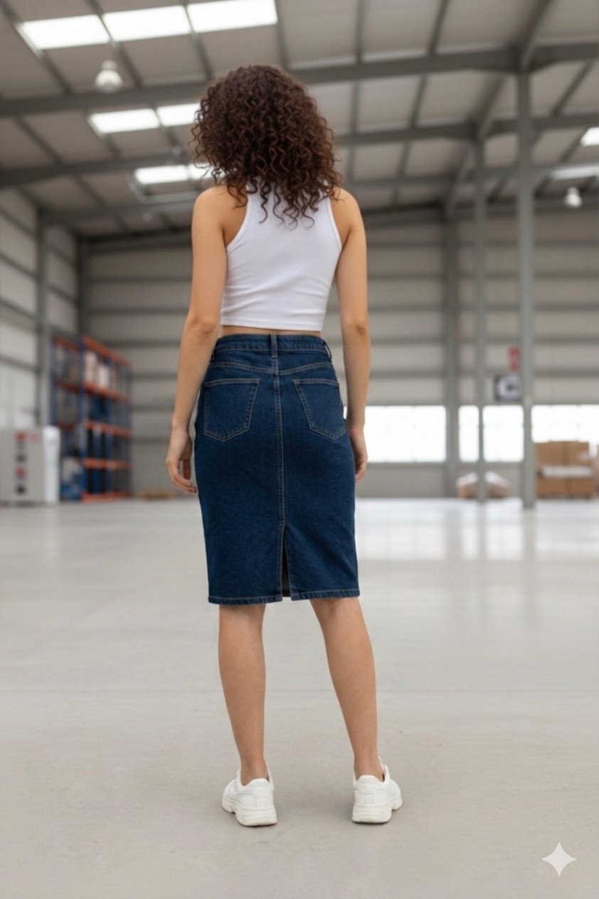Layal My Beauty Kadın Jeans Arka Yırtmaçlı Cepli Günlük Denim Kot Etek Yeni Sezon