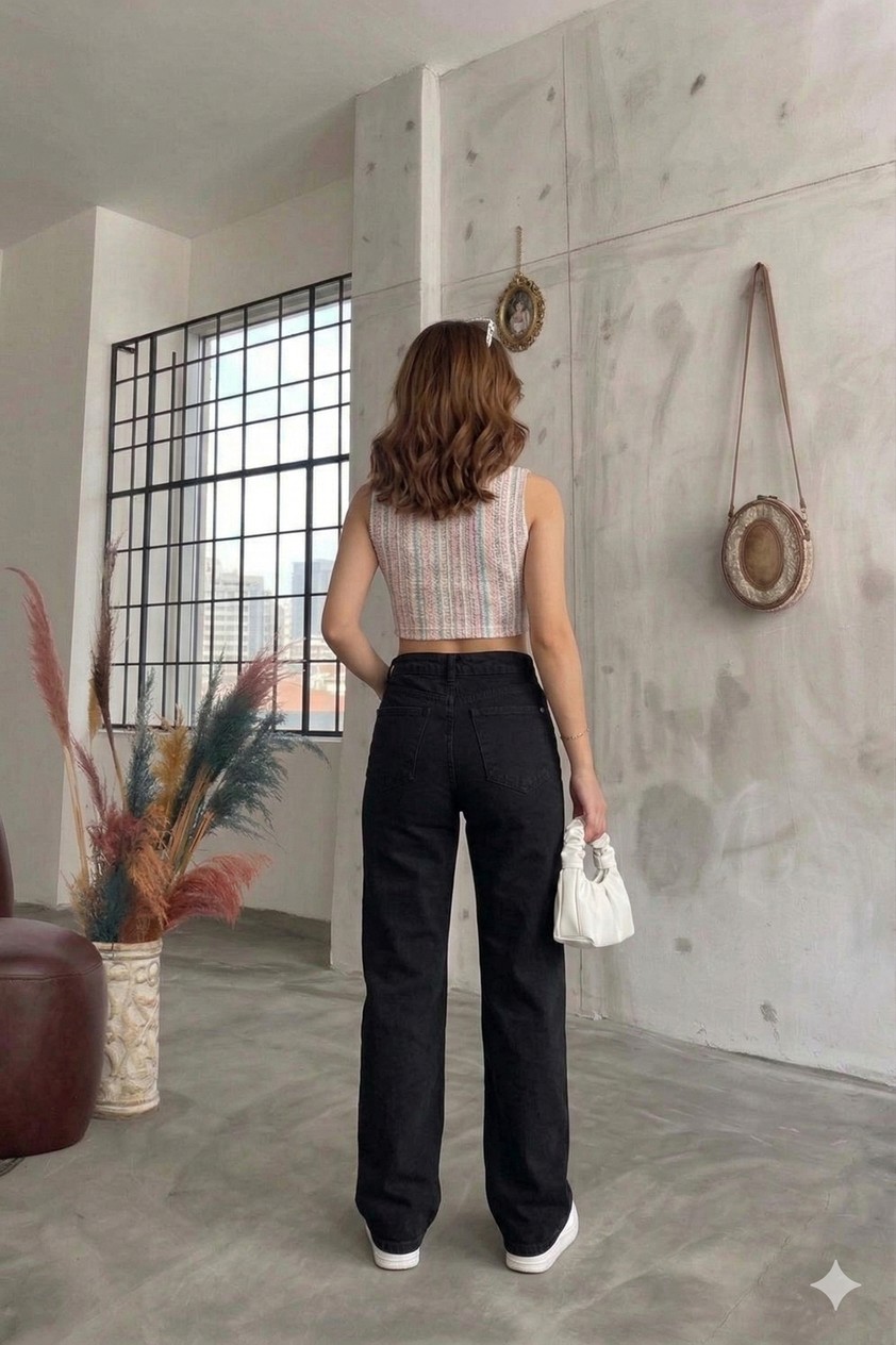 Layal My Beauty Alice Kadın Palazzo Power Likralı Süper Yüksek Bel Salaş Jeans Kot Pantolon görsel 4