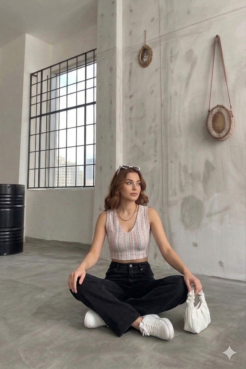 Layal My Beauty Alice Kadın Palazzo Power Likralı Süper Yüksek Bel Salaş Jeans Kot Pantolon görsel 5