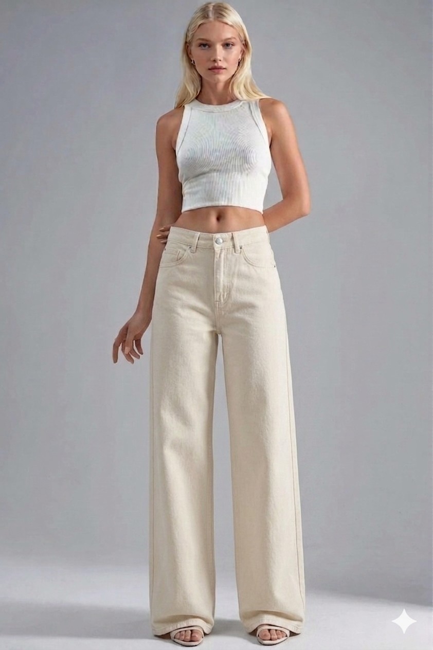 Layal My Beauty Alice Kadın Palazzo Power Likralı Süper Yüksek Bel Salaş Jeans Kot Pantolon