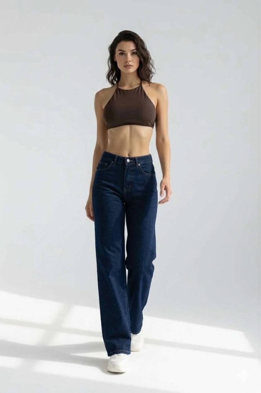 Layal My Beauty Lmb Kadın Palazzo Salaş Rahat Kesim Likralı Yüksek Bel Jeans Kot Pantolon Yeni Sezon