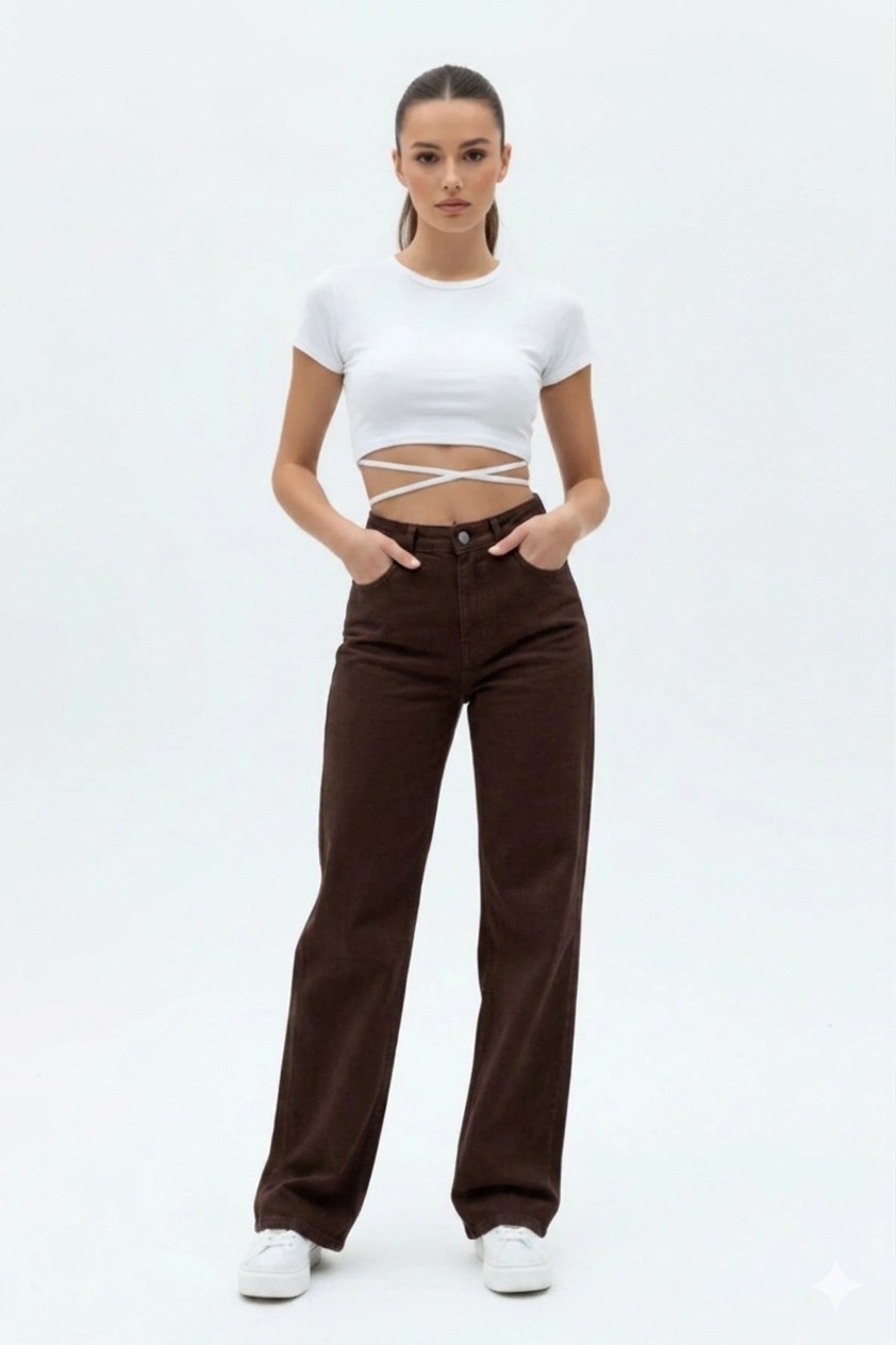 Layal My Beauty Lmb Kadın Palazzo Salaş Rahat Kesim Likralı Yüksek Bel Jeans Kot Pantolon Yeni Sezon