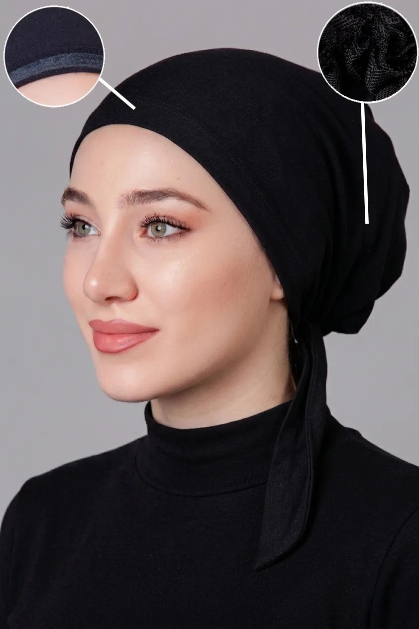 Nanak Iç Fırfırlı Siyah Likralı Kaymayan Bone