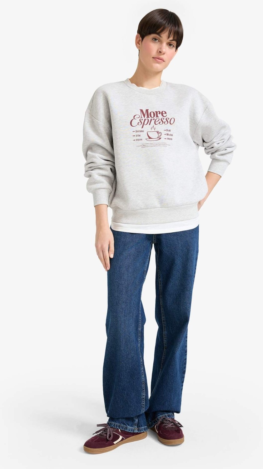 DeFacto Relax Fit Bisiklet Yaka Baskılı Kalın Sweatshirt G2152AX25WN görsel 8