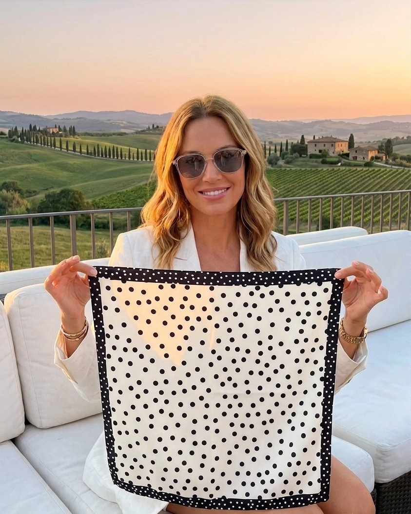 Dipol Butik Turuncu ve Lacivert Etnik Desenli Kare Saten Bandana Fular 50X50 cm