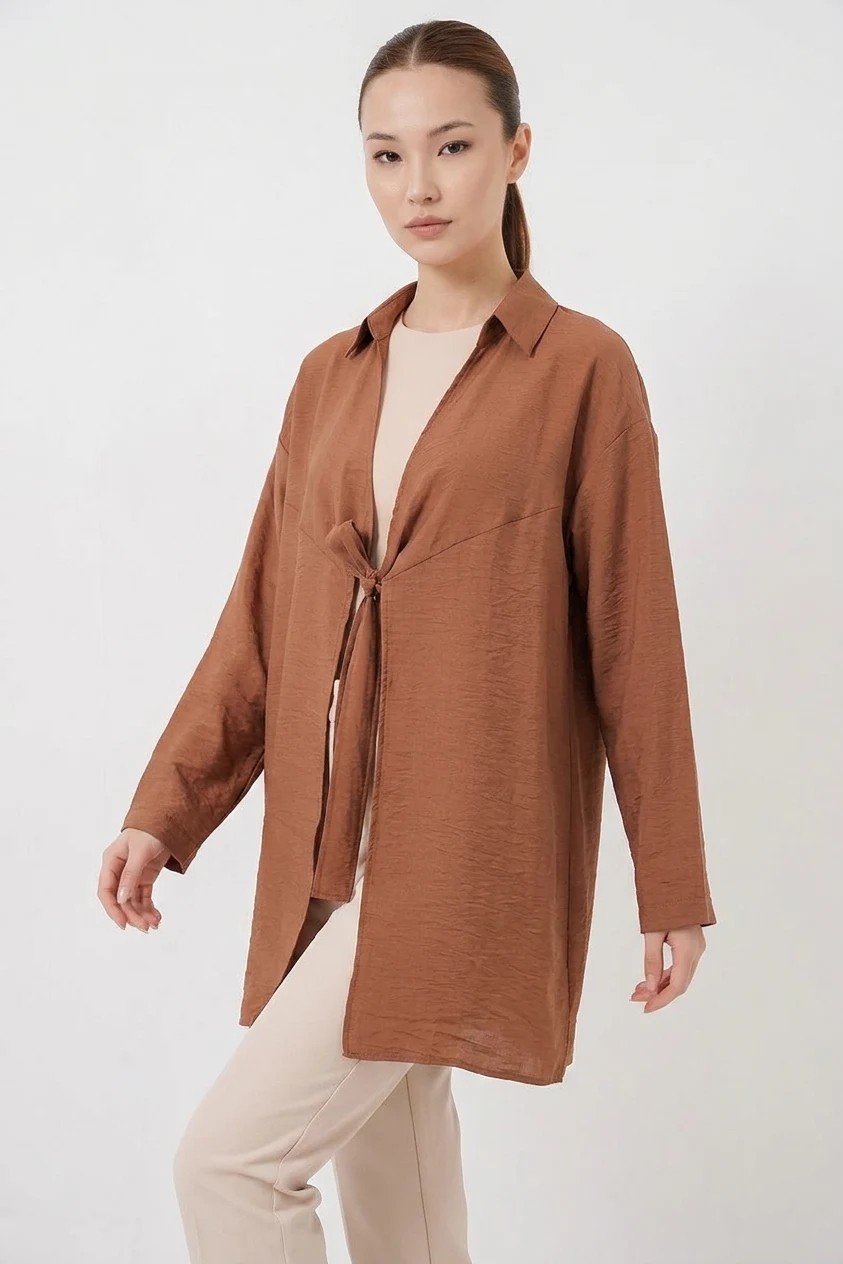 buğrahayalin Kadın Gömlek Yaka Bağcıklı Viskon Siyah Kimono