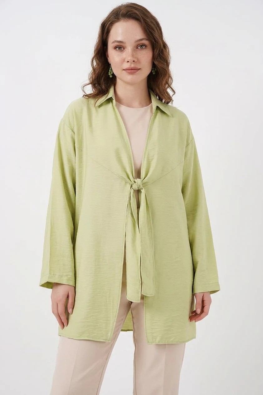 buğrahayalin Kadın Gömlek Yaka Bağcıklı Viskon Siyah Kimono