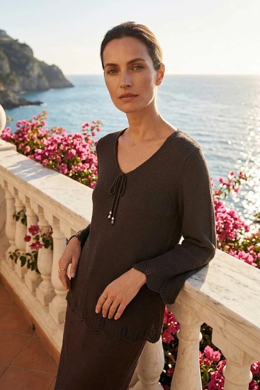 Peraluna Breeze Tunik, Kadın Triko Tunik - Koyu Kahve görsel 4
