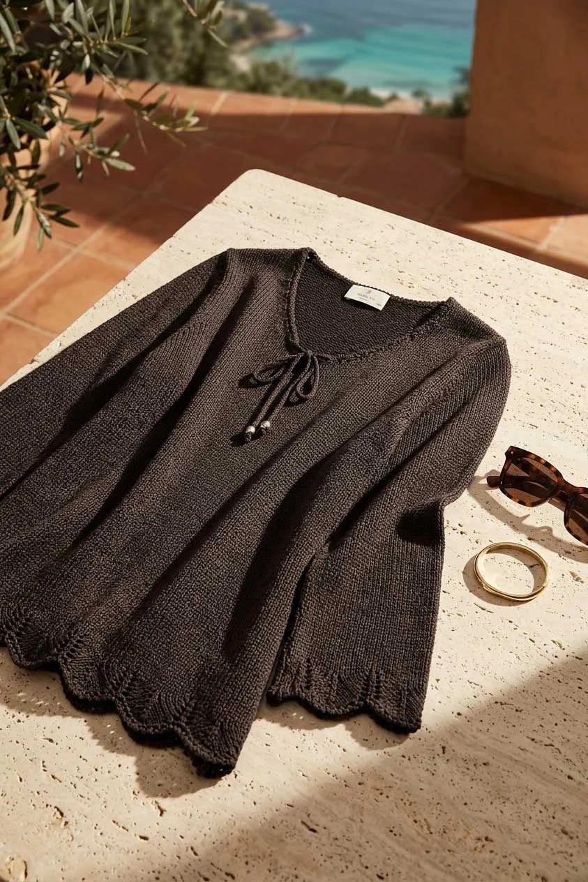 Peraluna Breeze Tunik, Kadın Triko Tunik - Koyu Kahve görsel 5
